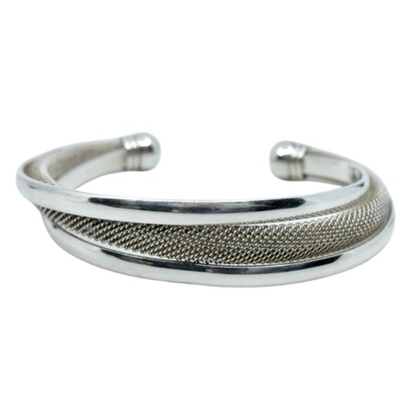 Tiffany & Co Polished Sterling Silver And Mesh Twist Cuff Bracelet 37.5 Grams - Picture 1 of 6